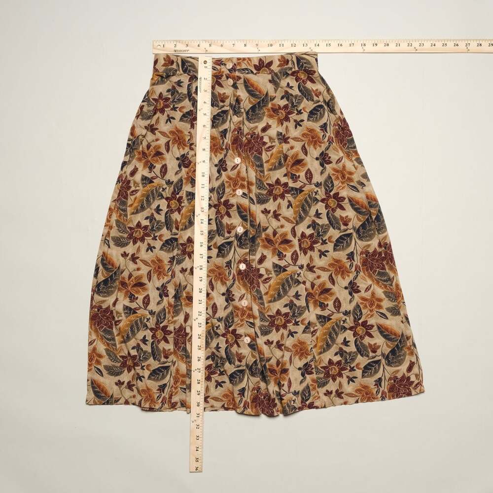 Vintage Floral Print Rayon Midi Skirt with Button Front Size M - Picture 6 of 6
